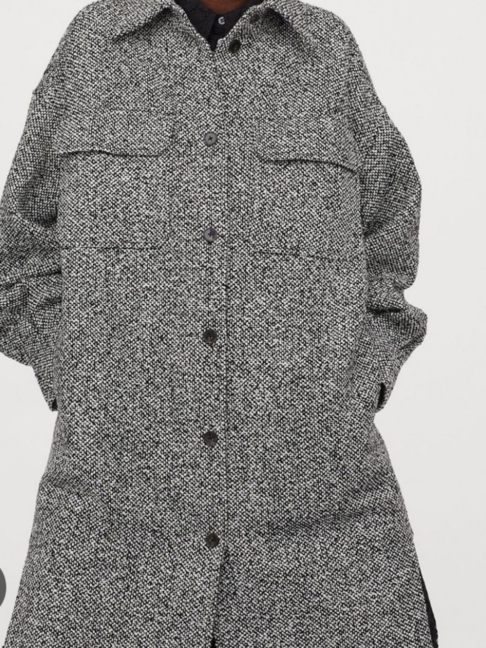 H&M Black and White Tweed Long Shacket